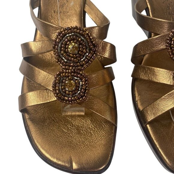 Italian Shoemakers 10.5 beaded/ slip on wedge metallic bronze sandals - Picture 3 of 10